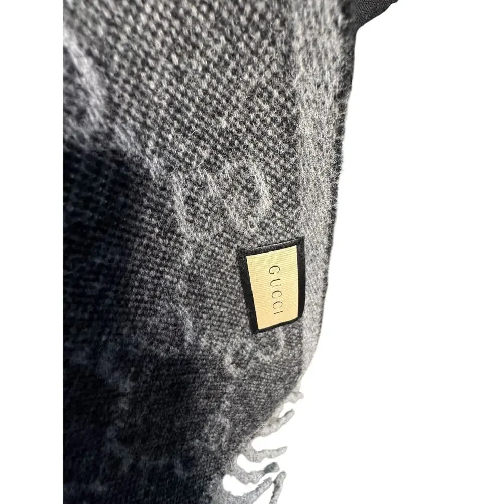 Gucci NWT Nikky Wool GG Monogram Web Stripe Scarf in Grey